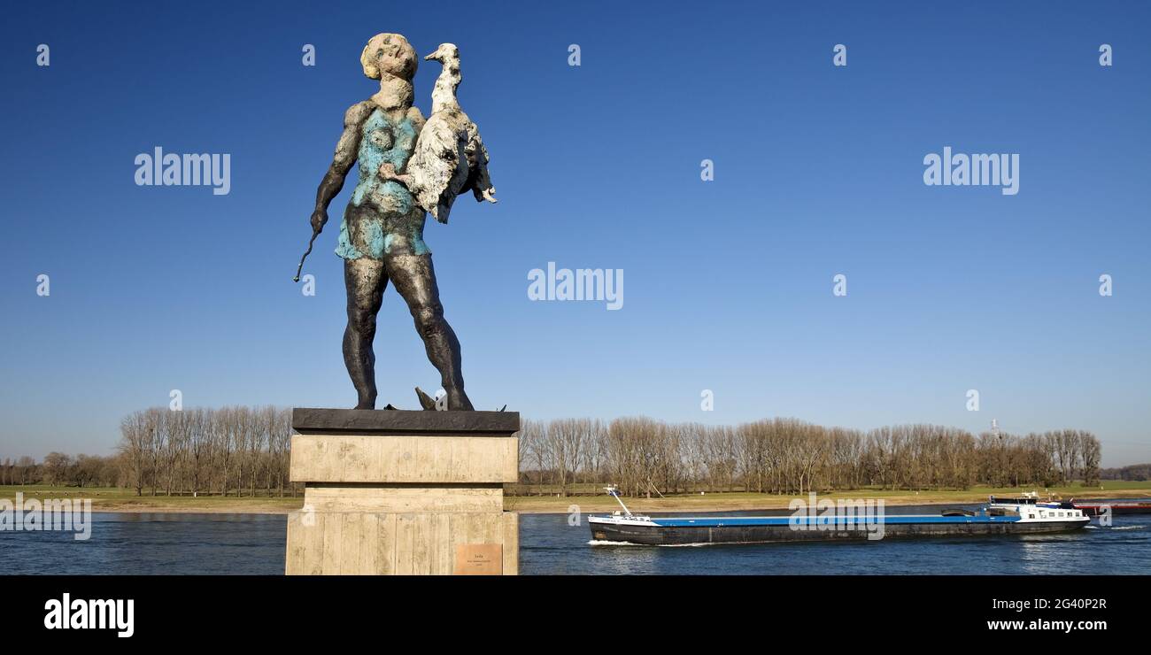 Sculpture Leda on the banks of the Rhine, artist Markus Luepertz, Monheim am Rhein, Germany, Europe Stock Photo
