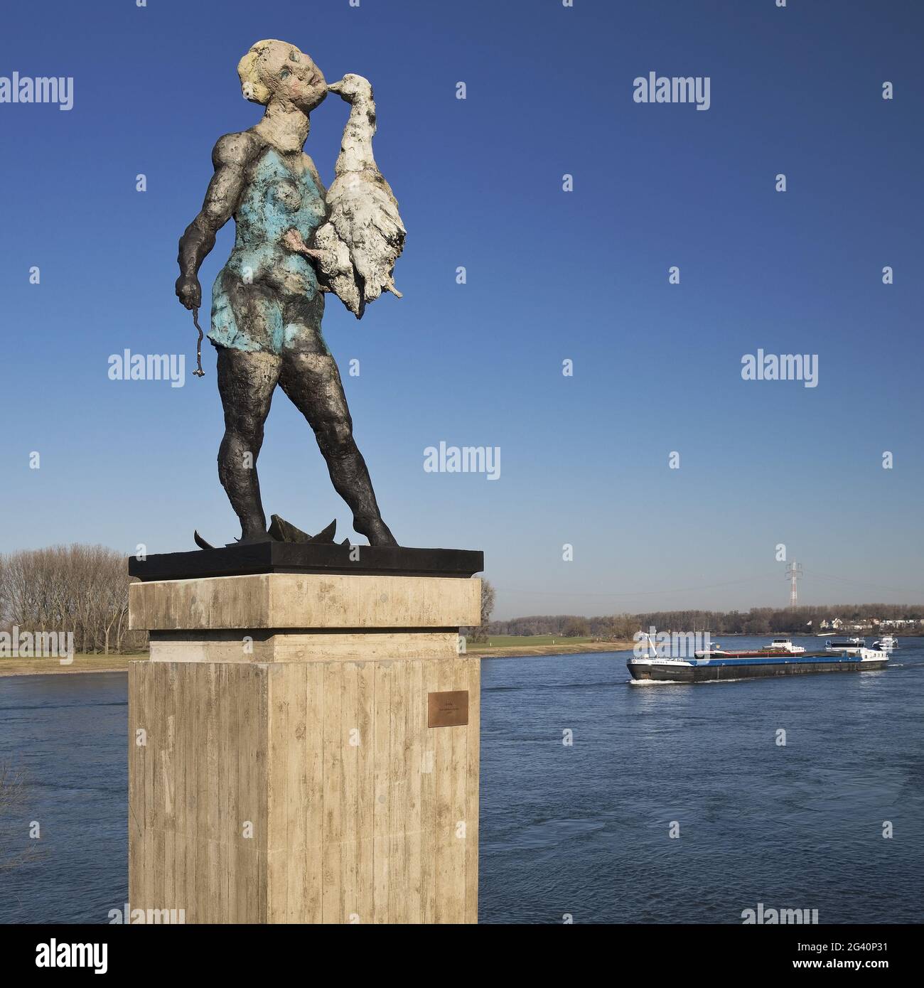 Sculpture Leda on the banks of the Rhine, artist Markus Luepertz, Monheim am Rhein, Germany, Europe Stock Photo