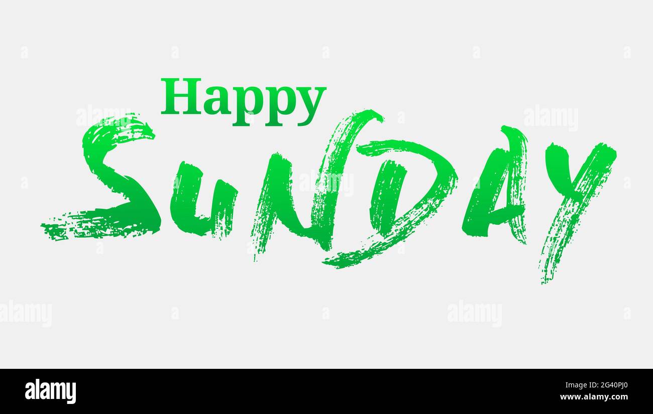 Illustration of "Happy Sunday" text in green summer font on an isolated