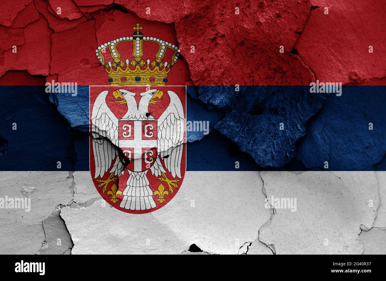 Flag of Serbia painted on cracked wall Stock Photo
