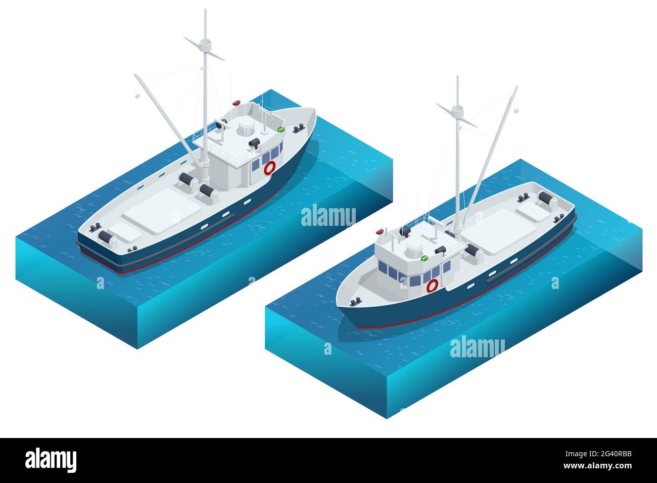 Isometric shipping seafood industry boat or Fishing schooner isolated