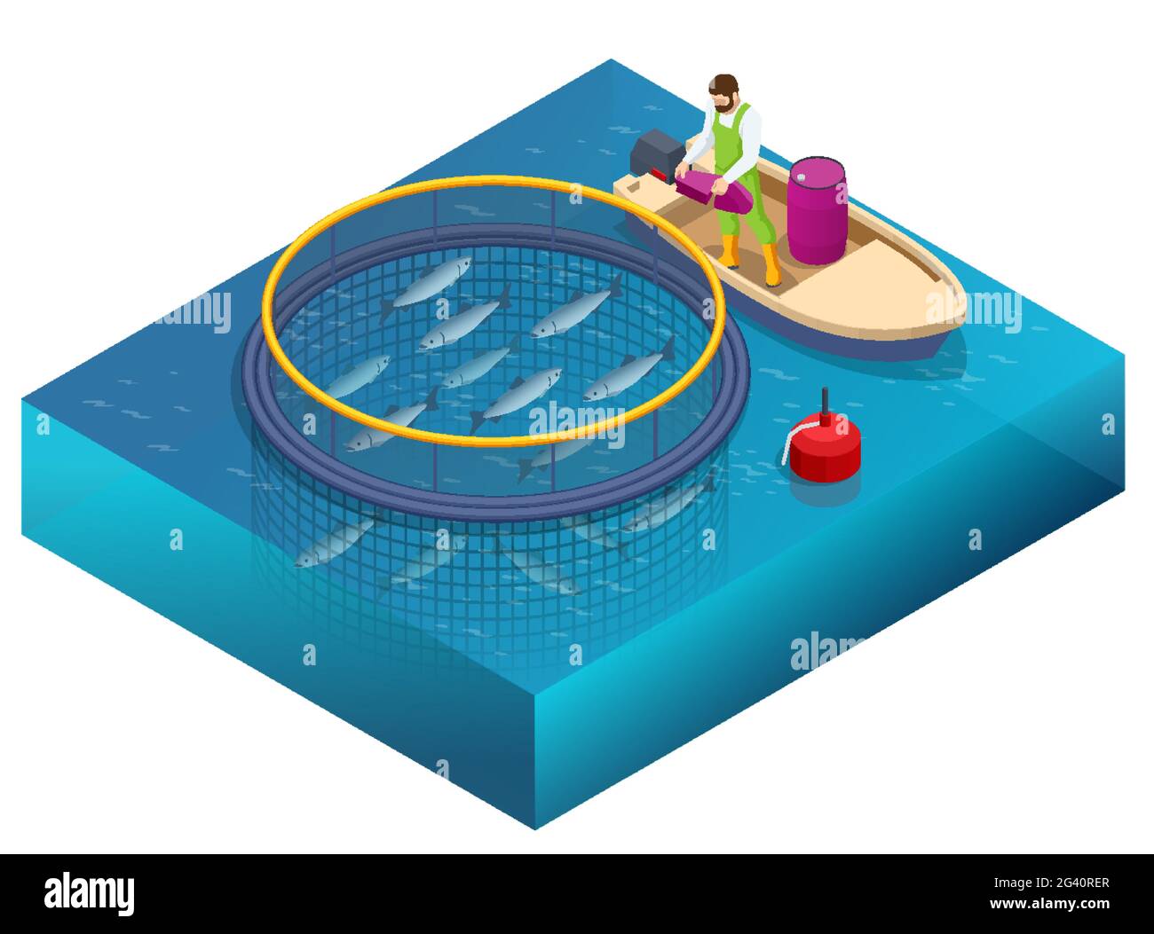 Isometric Fish Farm. Producing Trout and Salmon, Carp, Tilapia, and