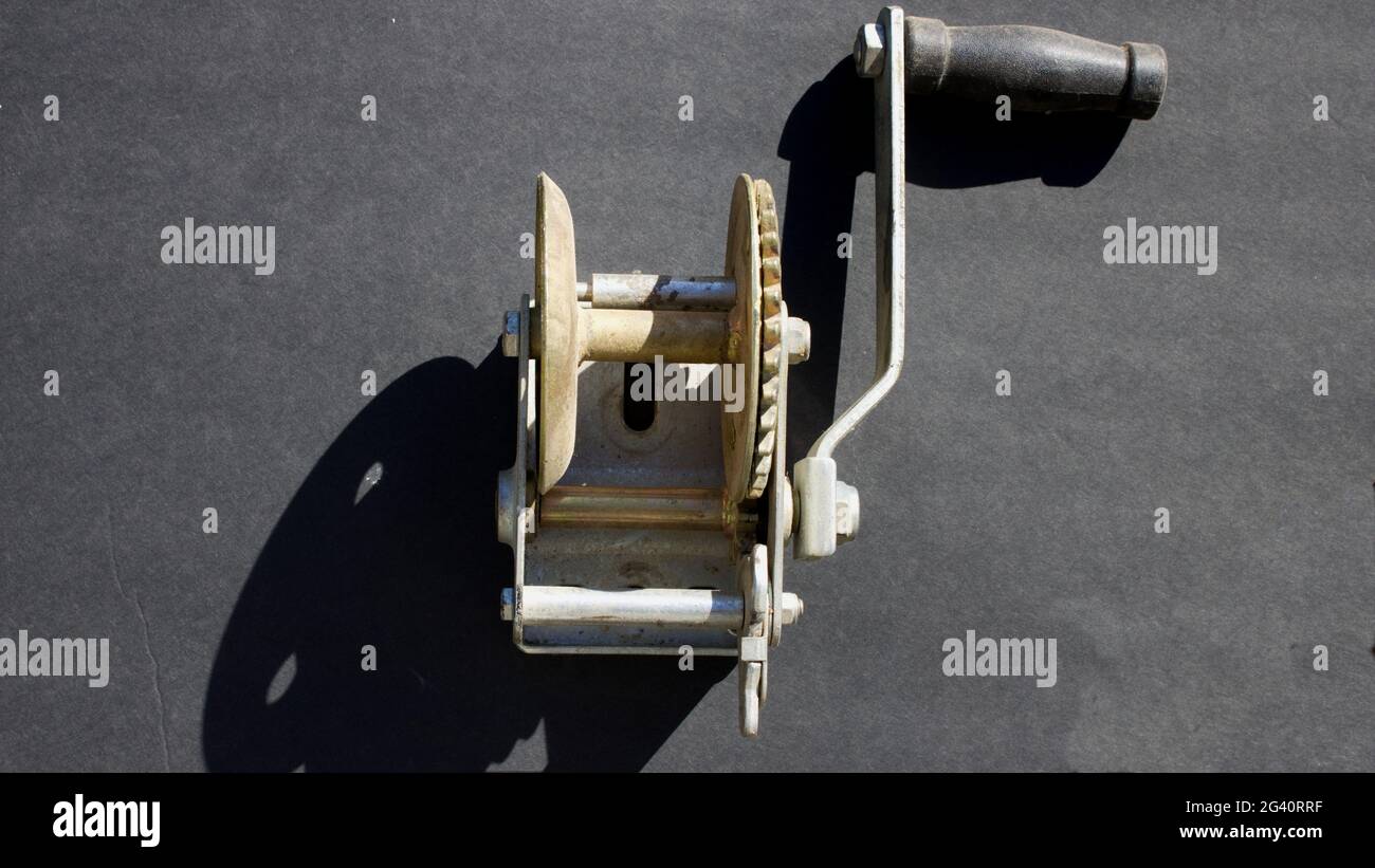 A Close Up of a Manual Crank Winch Stock Photo