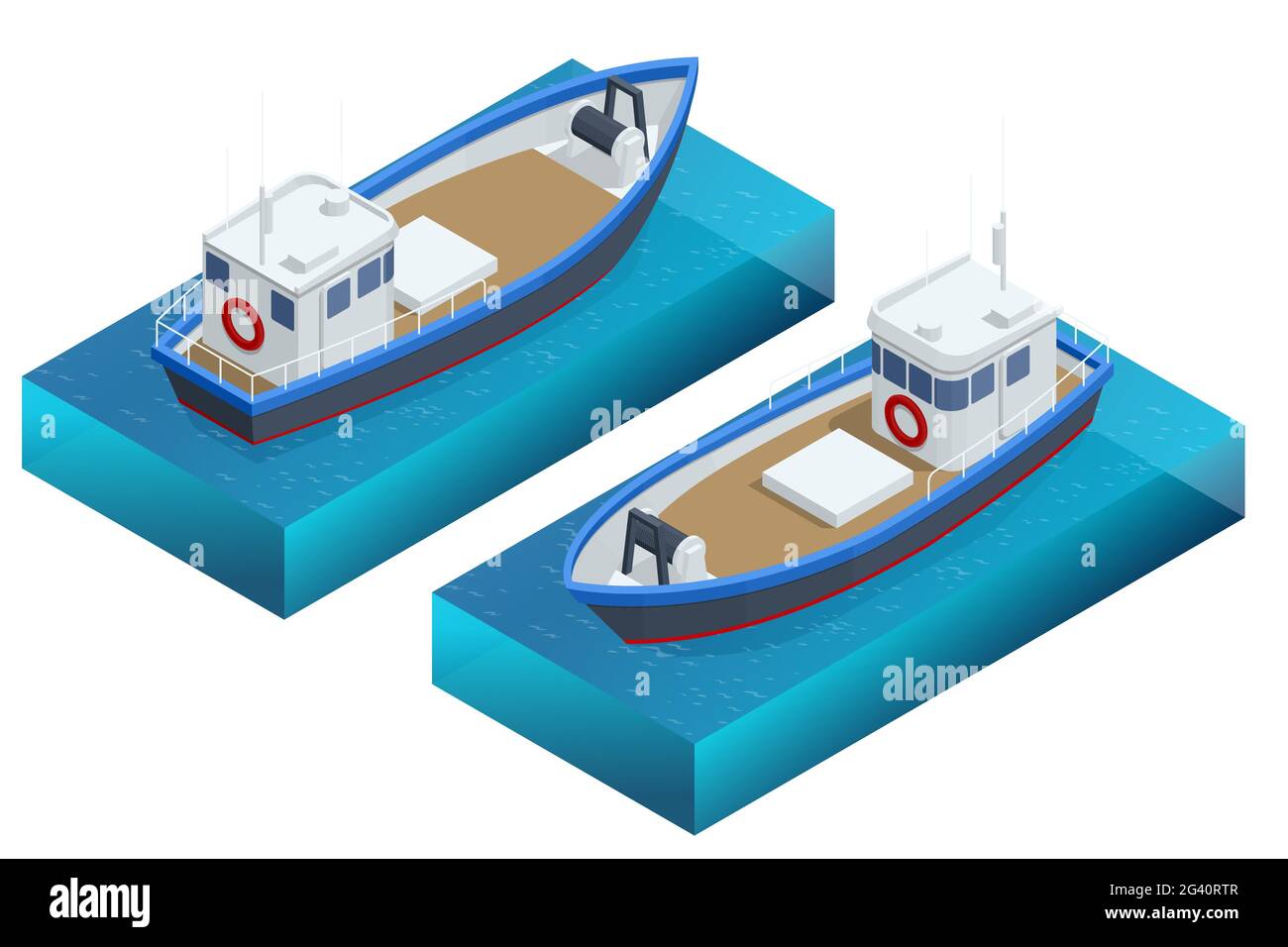 Isometric fishing schooner, fishing boat or ship, isolated on white ...
