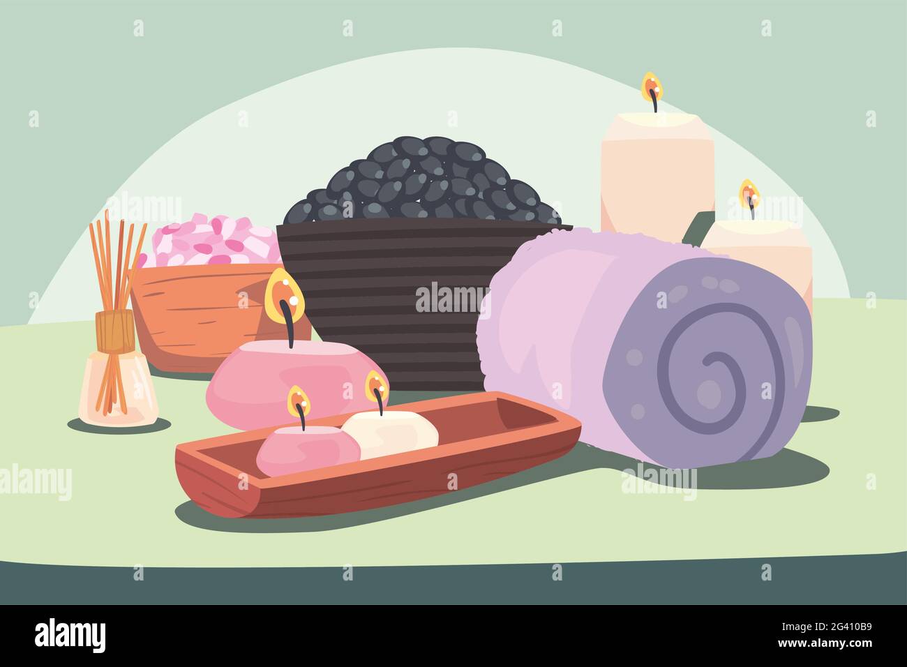 Spa center candles stones and towel Stock Vector Image & Art - Alamy