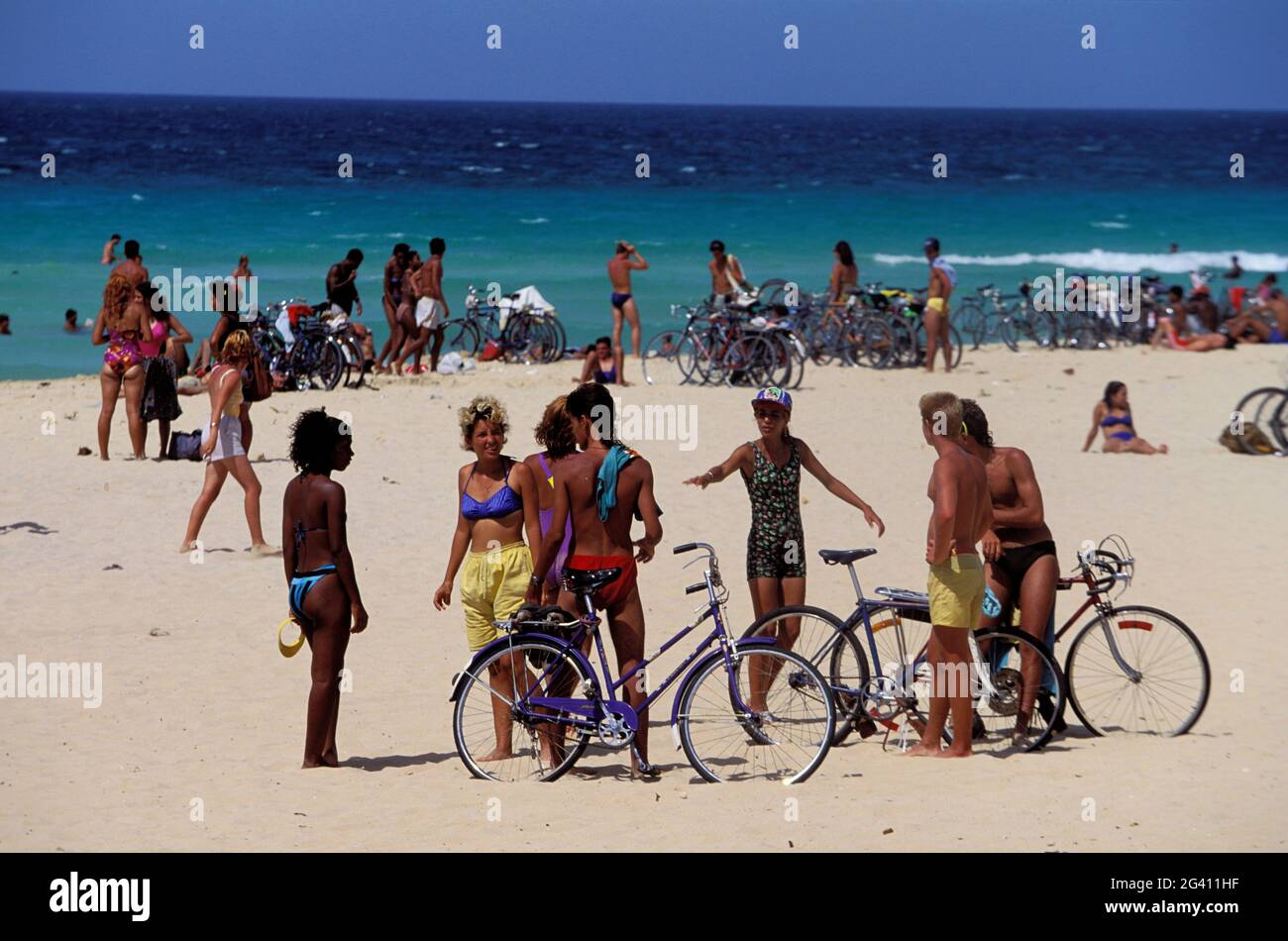 CUBA, HAVANA, YOUNG CUBANS ON PLAYA DEL ESTE Stock Photo