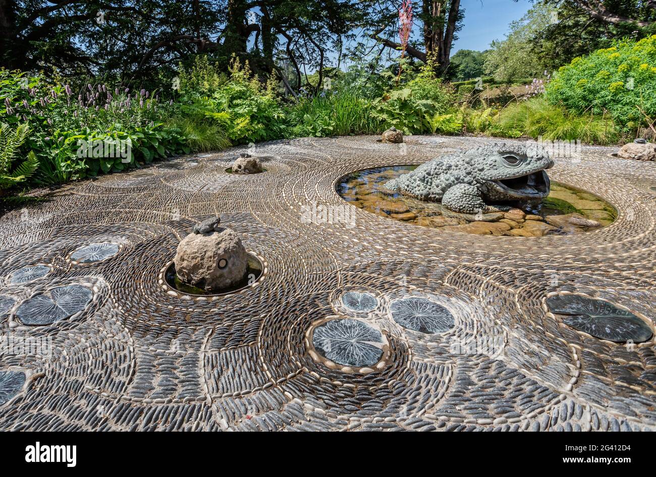 Newt Patterns Giant Toad sculpture set in mosaic of stone patterns at The Newt, near ...