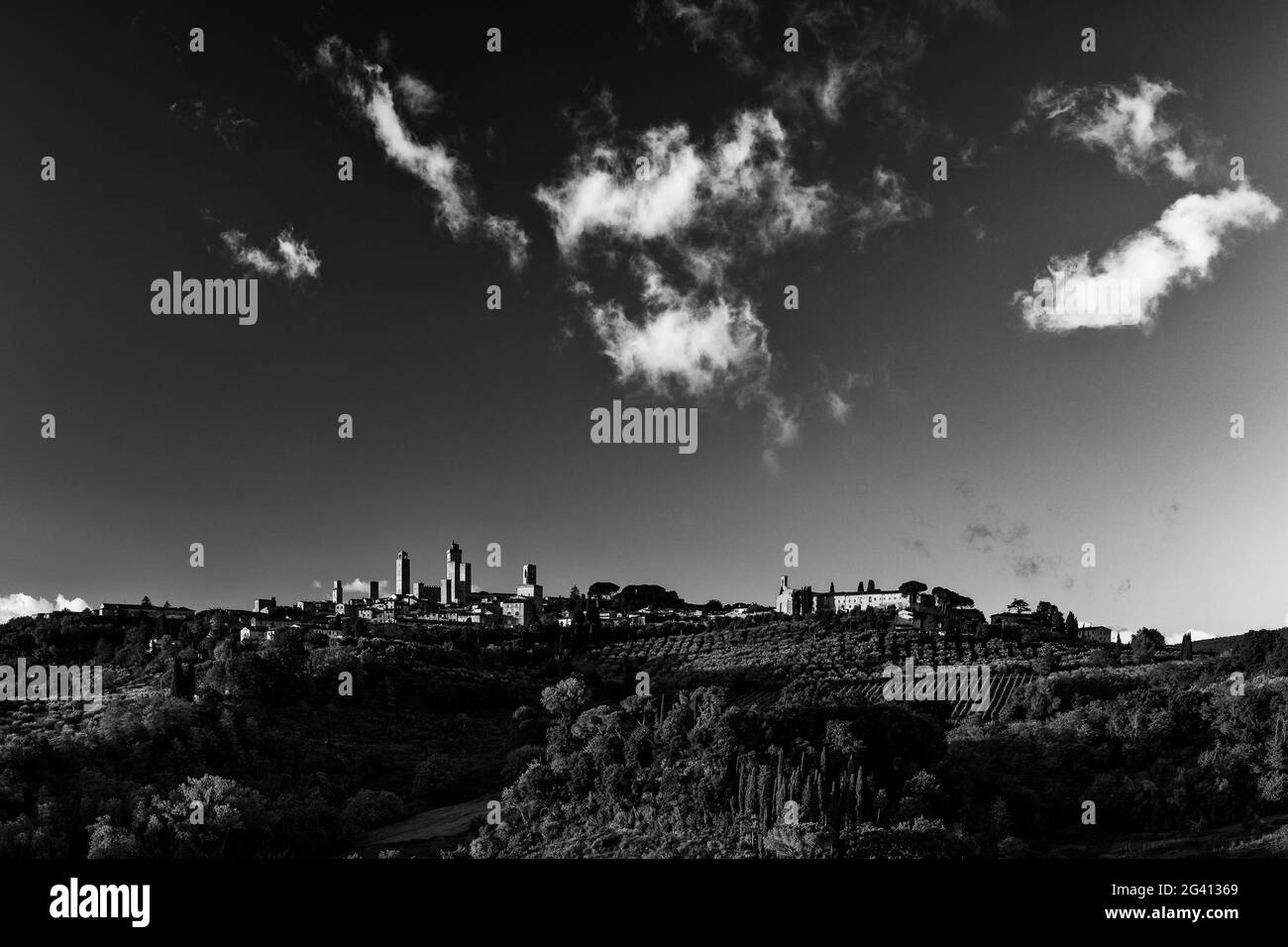Black and white picture of San Gimignano, Province of Siena, Tuscany, Italy Stock Photo