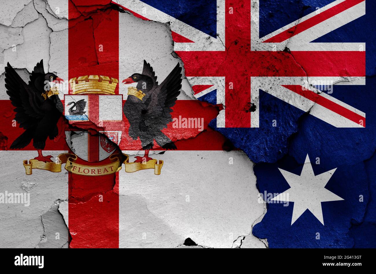Flags of Perth and Australia painted on cracked wall Stock Photo Alamy