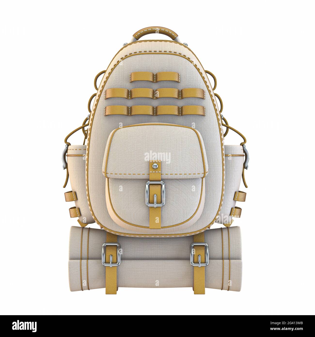 Canvas and leather backpack Front view 3D Stock Photo Alamy