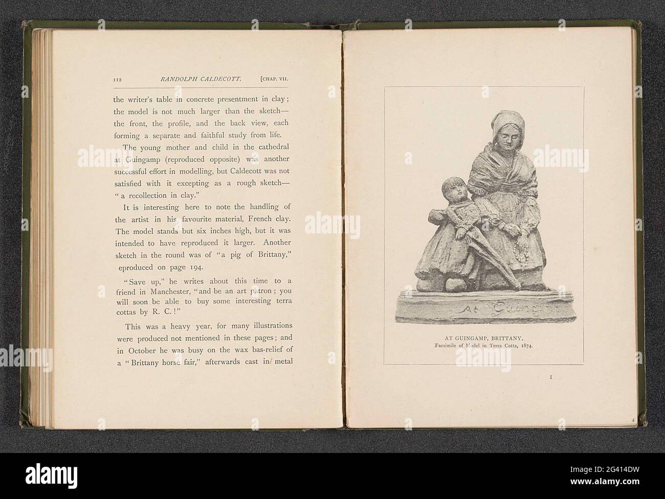 Model of a sculpture by Randolph Caldecott, representing a mother with a child; At Guingamp, Brittany. . Stock Photo