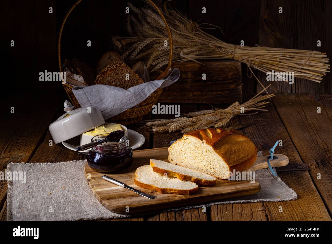 White bread with butter and delicious jam Stock Photo Alamy