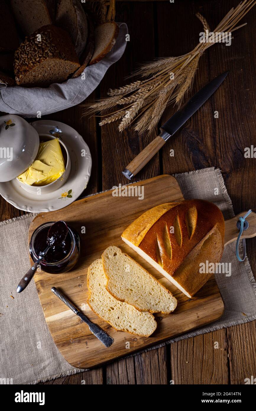 White bread with butter and delicious jam Stock Photo Alamy