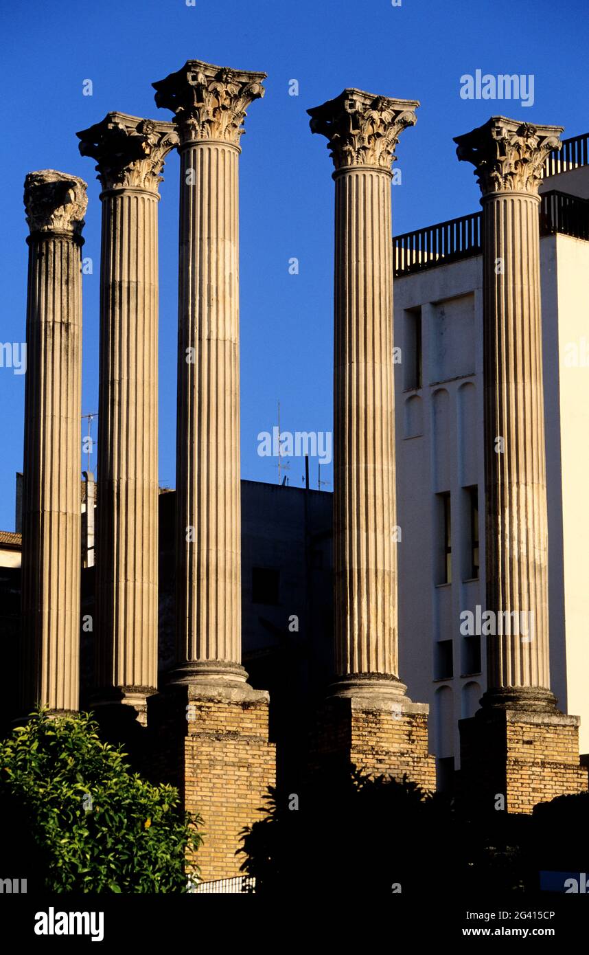 SPAIN, ANDALUSIA, CORDOBA, THE CORINTHIAN COLUMNS OF THE ROMAN TEMPLE ...