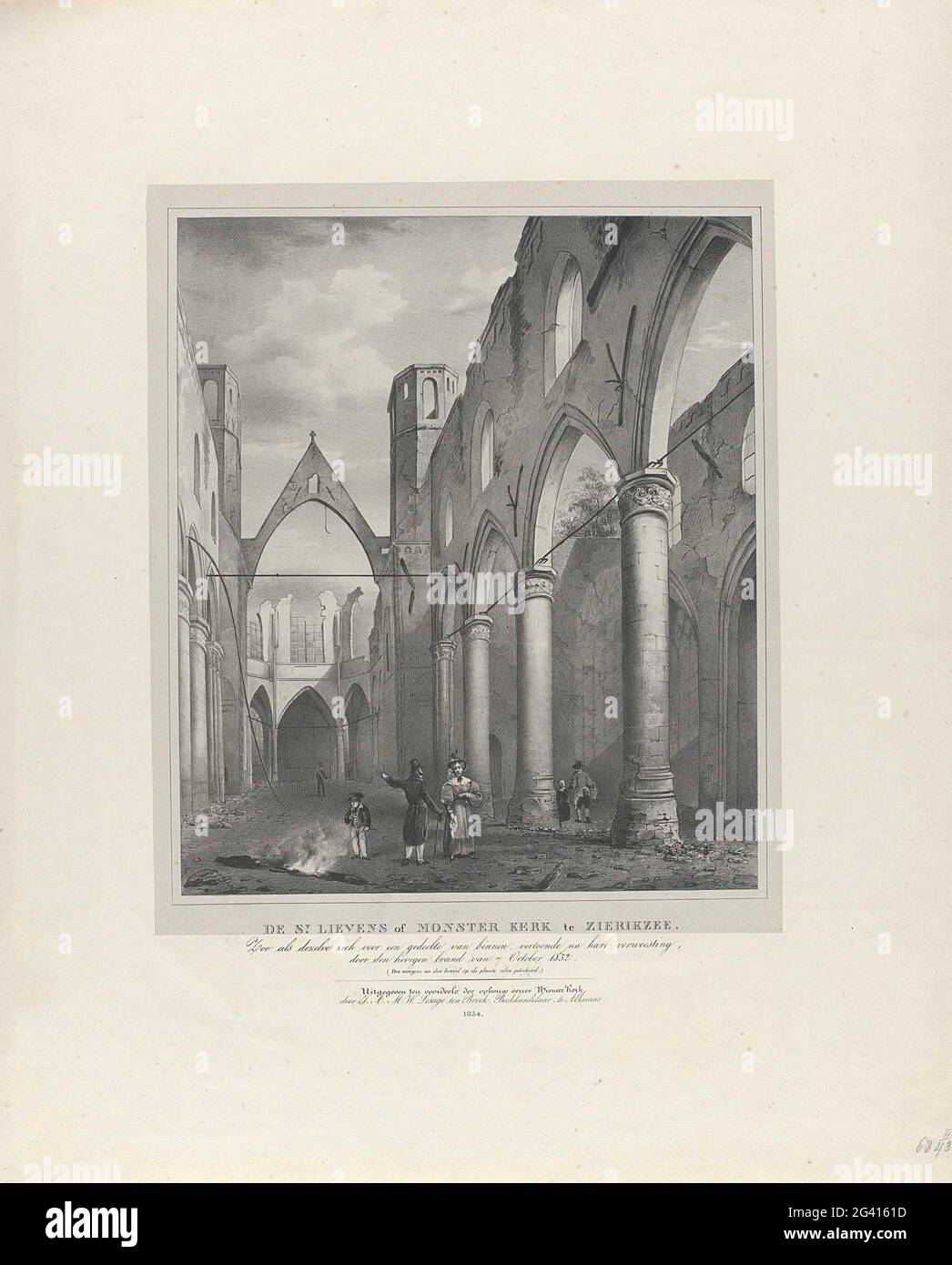 Ruin of the Sint-Lievensmonsterkerk in Zierikzee, after the fire of 1832; The St. Lievens or Monster Church in Zierikzee. For a part of the inside, so as it showed after her devastation, because of the fee of 7 October 1832. Interior of the Sint-Lievensmonsterkerk in Zierikzee, in welfare, before the fire of 6 October 1832. View in the interior to it Organ. Stock Photo