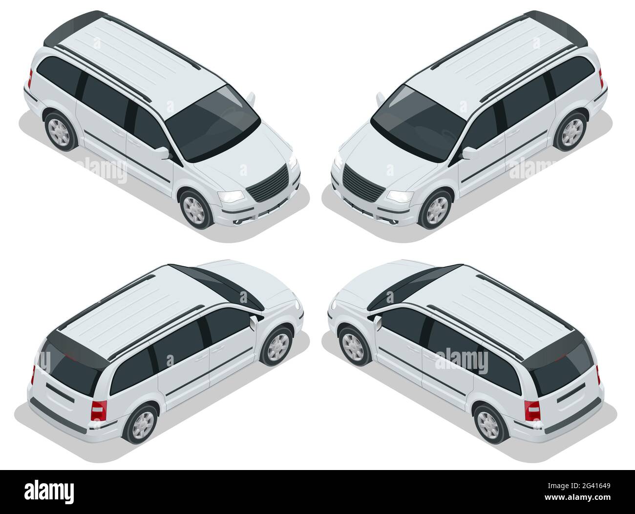 Passenger Van or Minivan Car vector template on white background. Compact crossover, SUV, 5-door minivan car. View isometric Stock Vector