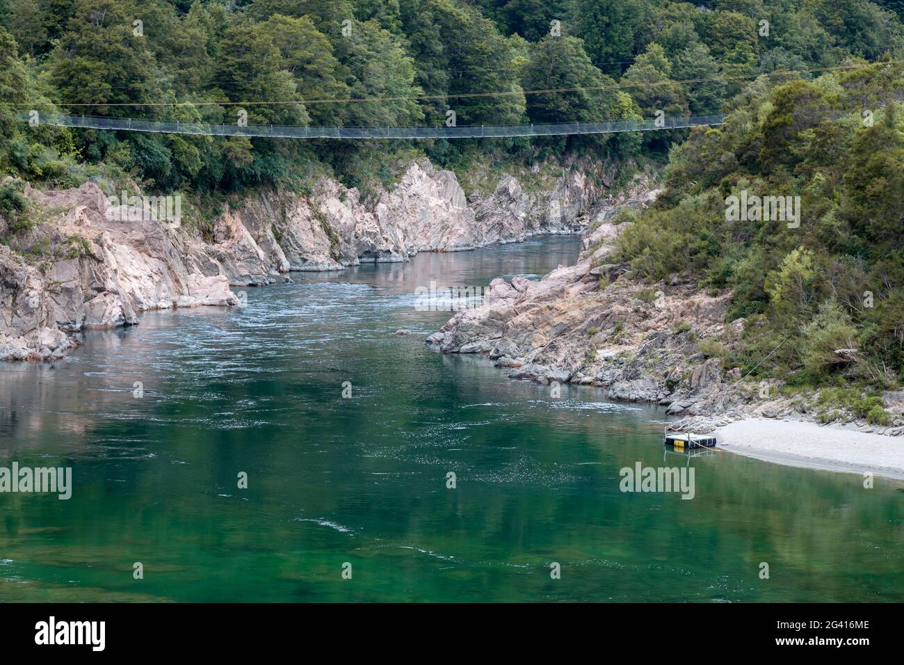 NZ longest swingbridge over the Buller Gorge in New Zealand Stock Photo
