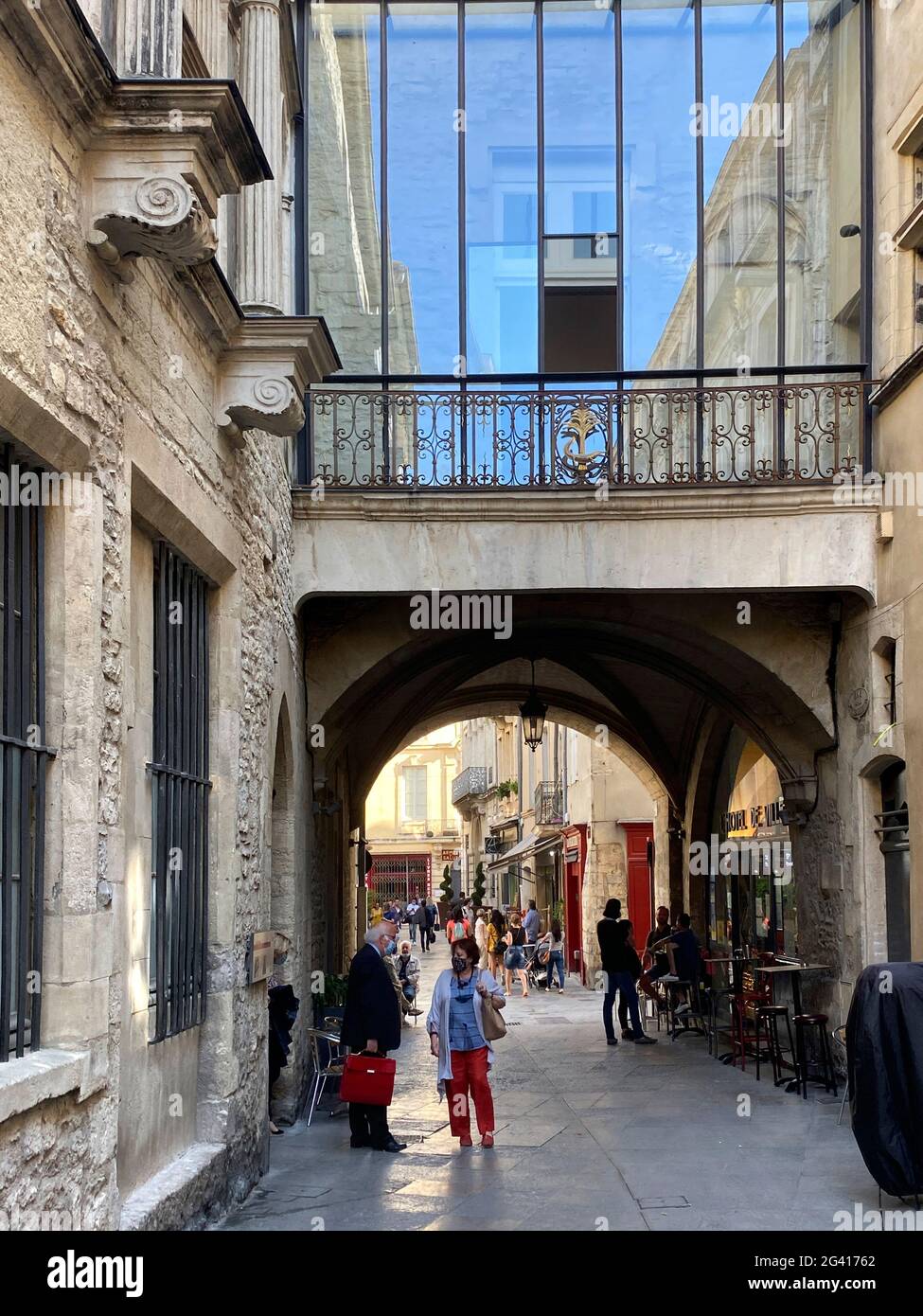 Bar Tabac de l´hotel de ville in Rue de la Tresorerie street in Nimes city center Gard Department, Languedoc-Roussilon, France Stock Photo