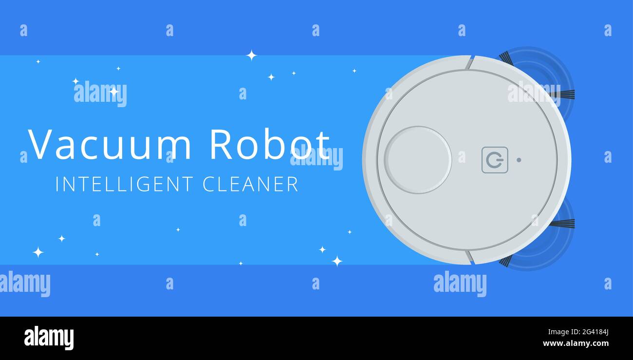 Robot vacuum cleaner performs automatic cleaning of the apartment at a certain time. Controlling vacuum with remote control. Robot vacuum cleaner Stock Vector