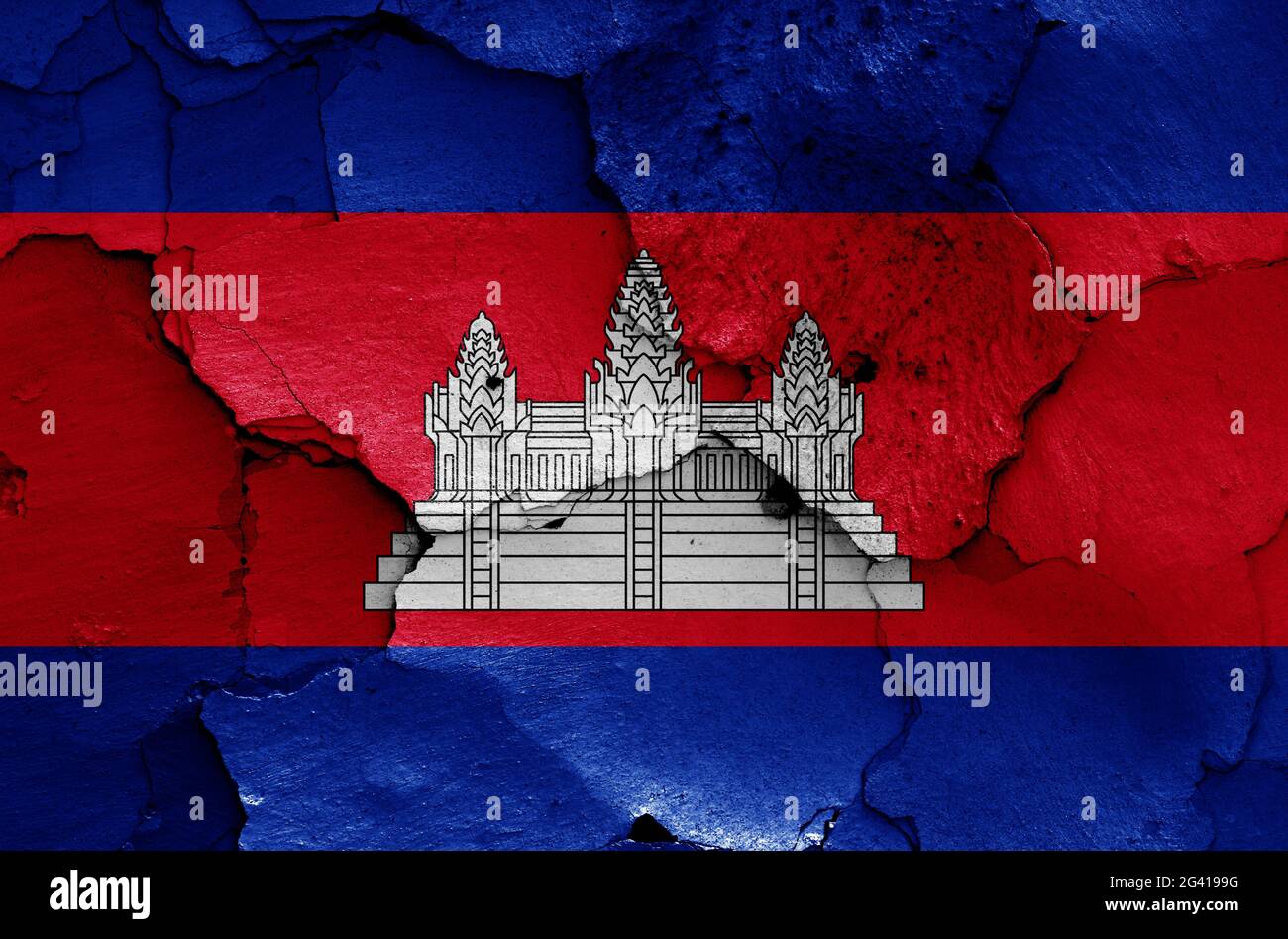 flag of Cambodia painted on cracked wall Stock Photo - Alamy