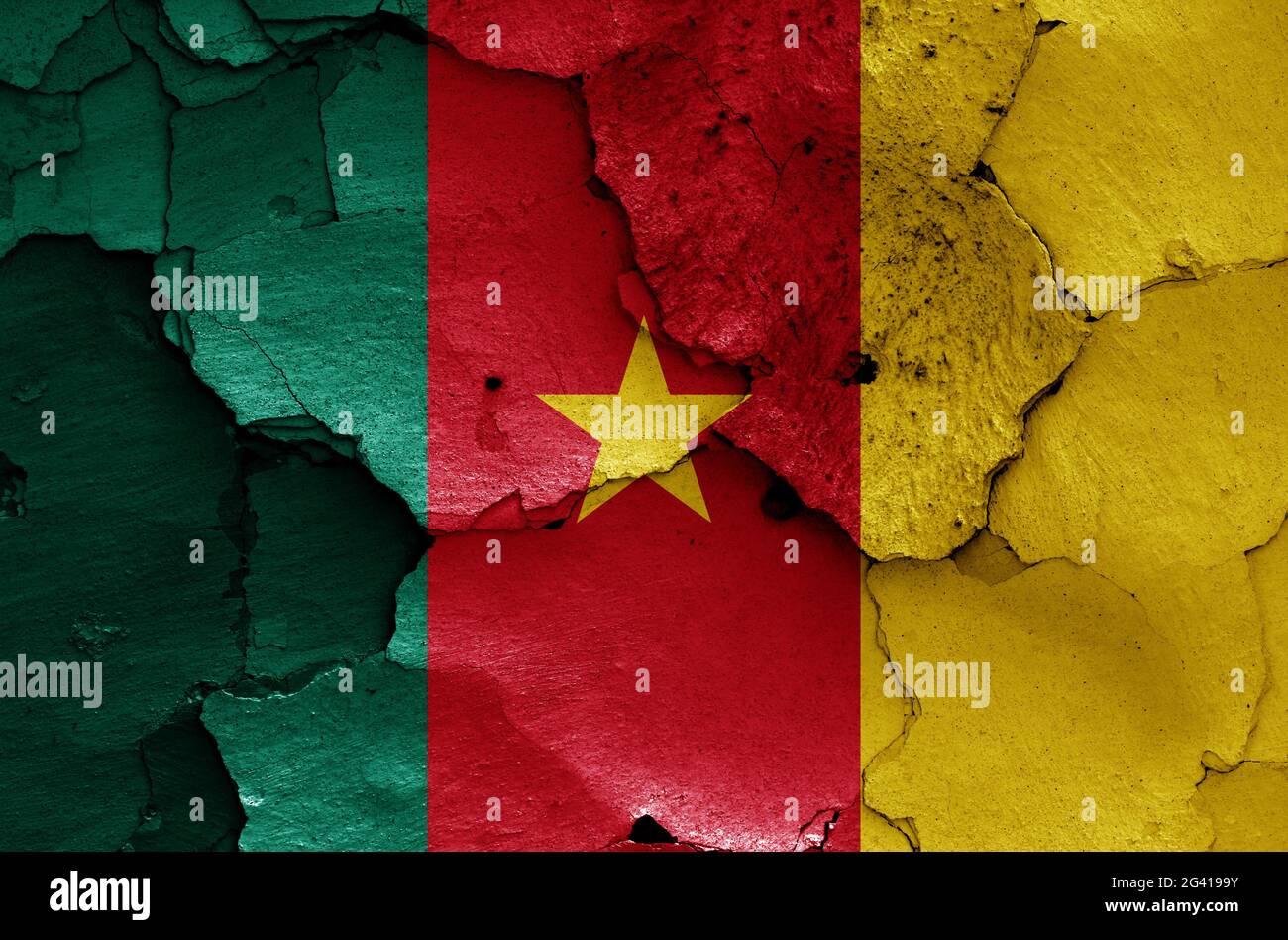 flag of Cameroon painted on cracked wall Stock Photo