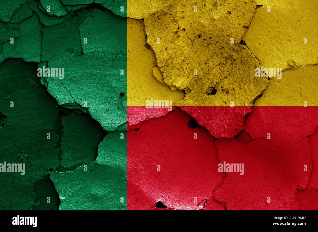 flag of Benin painted on cracked wall Stock Photo