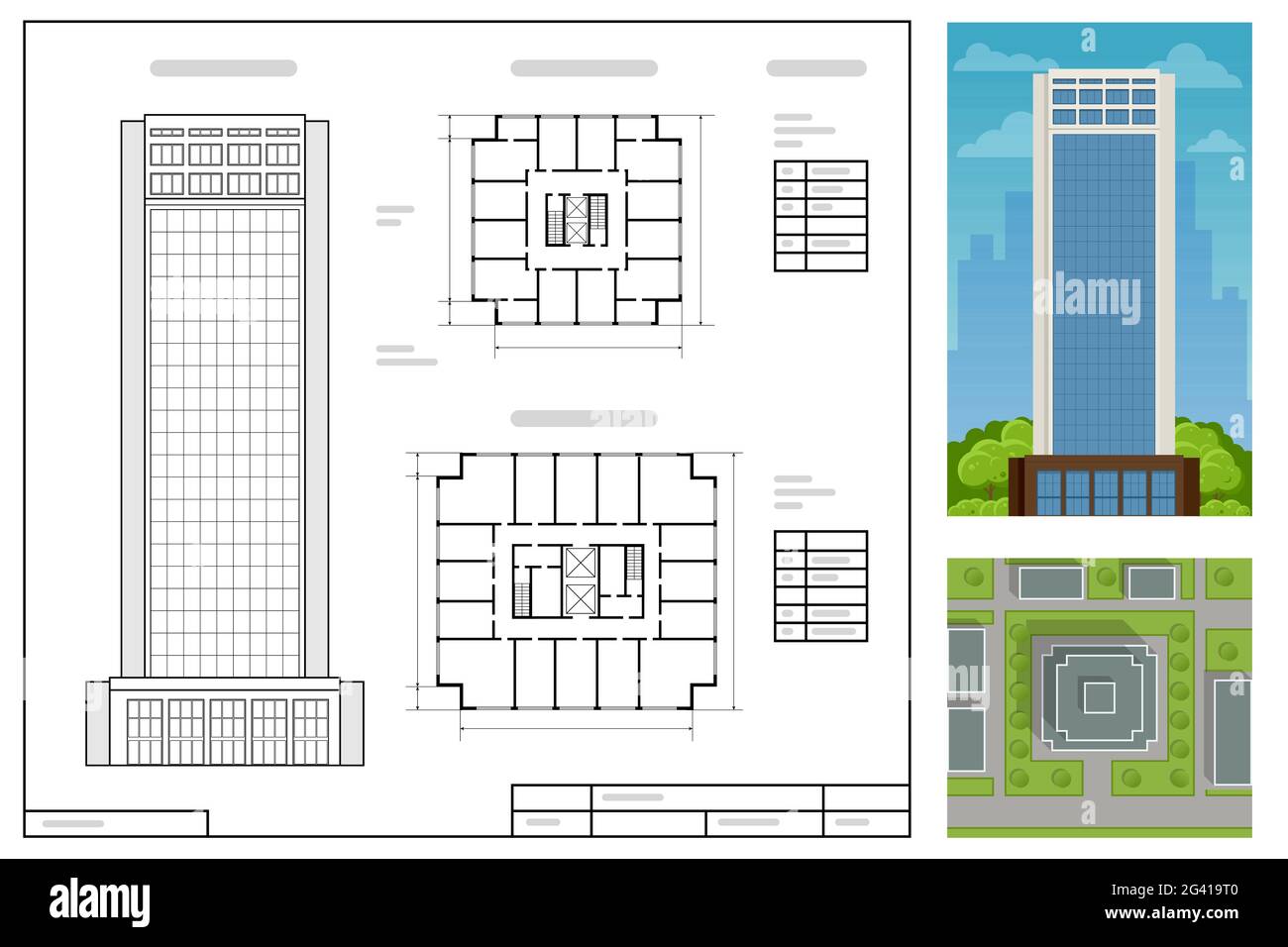 Architectural Project, modern project of building. Wireframe building illustration of architecture Stock Vector