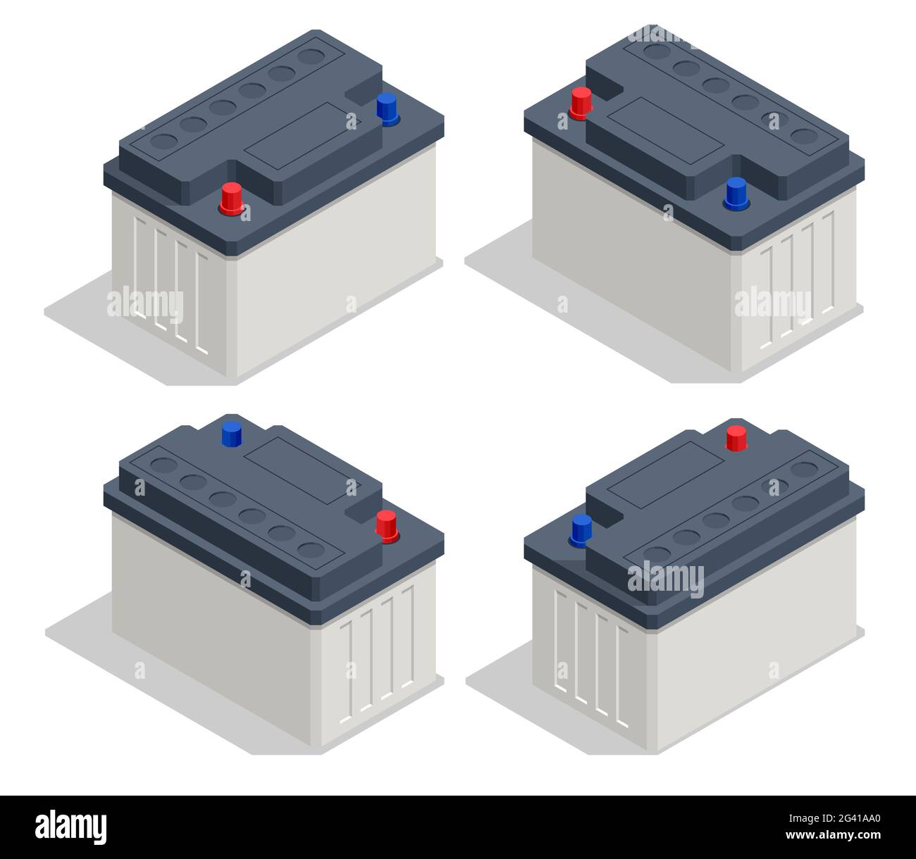 Isometric Car Battery icon Isolated on White Background. Accumulator