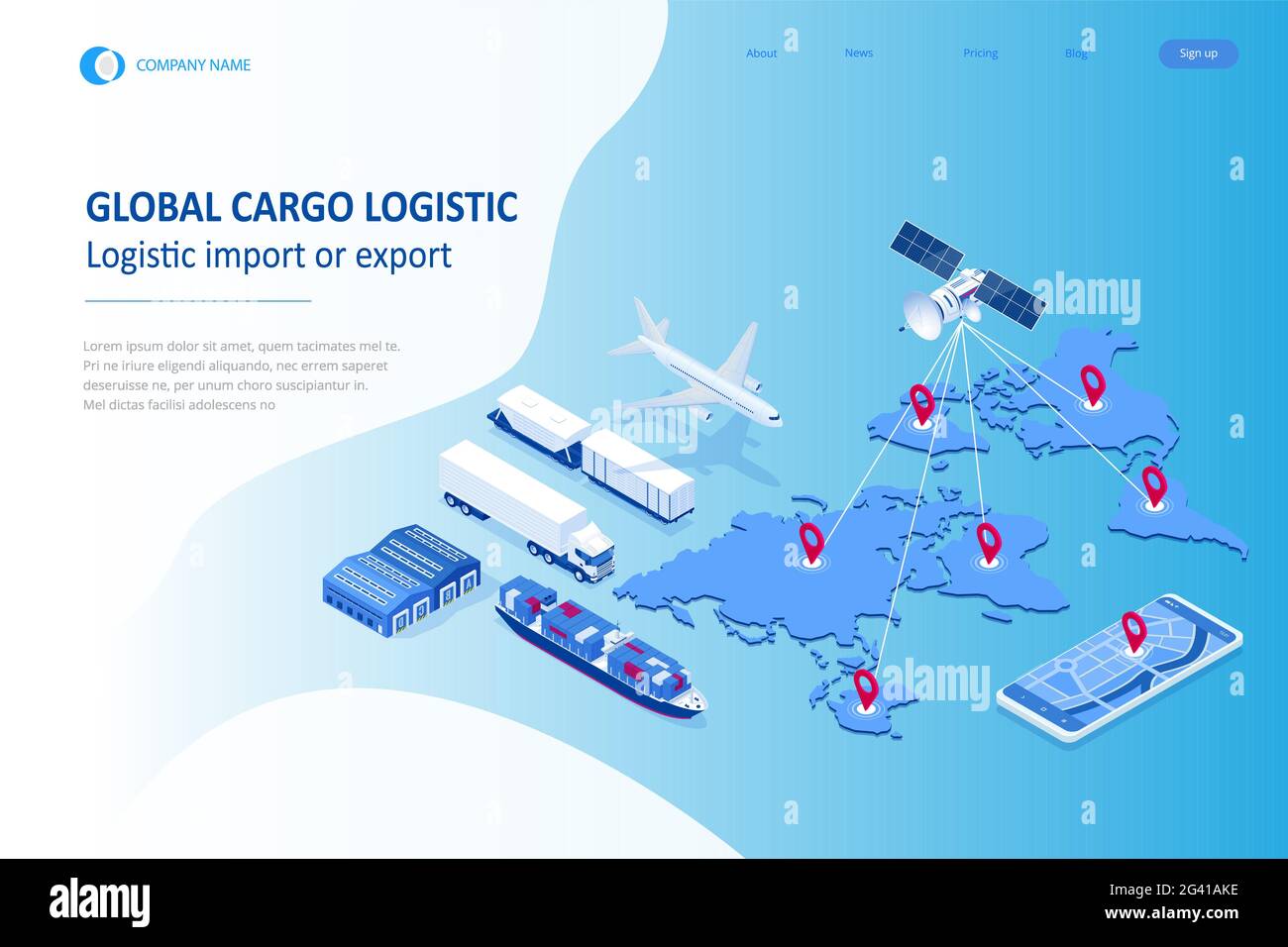 Isometric Global logistics network concept. Freight shipping. Satellite