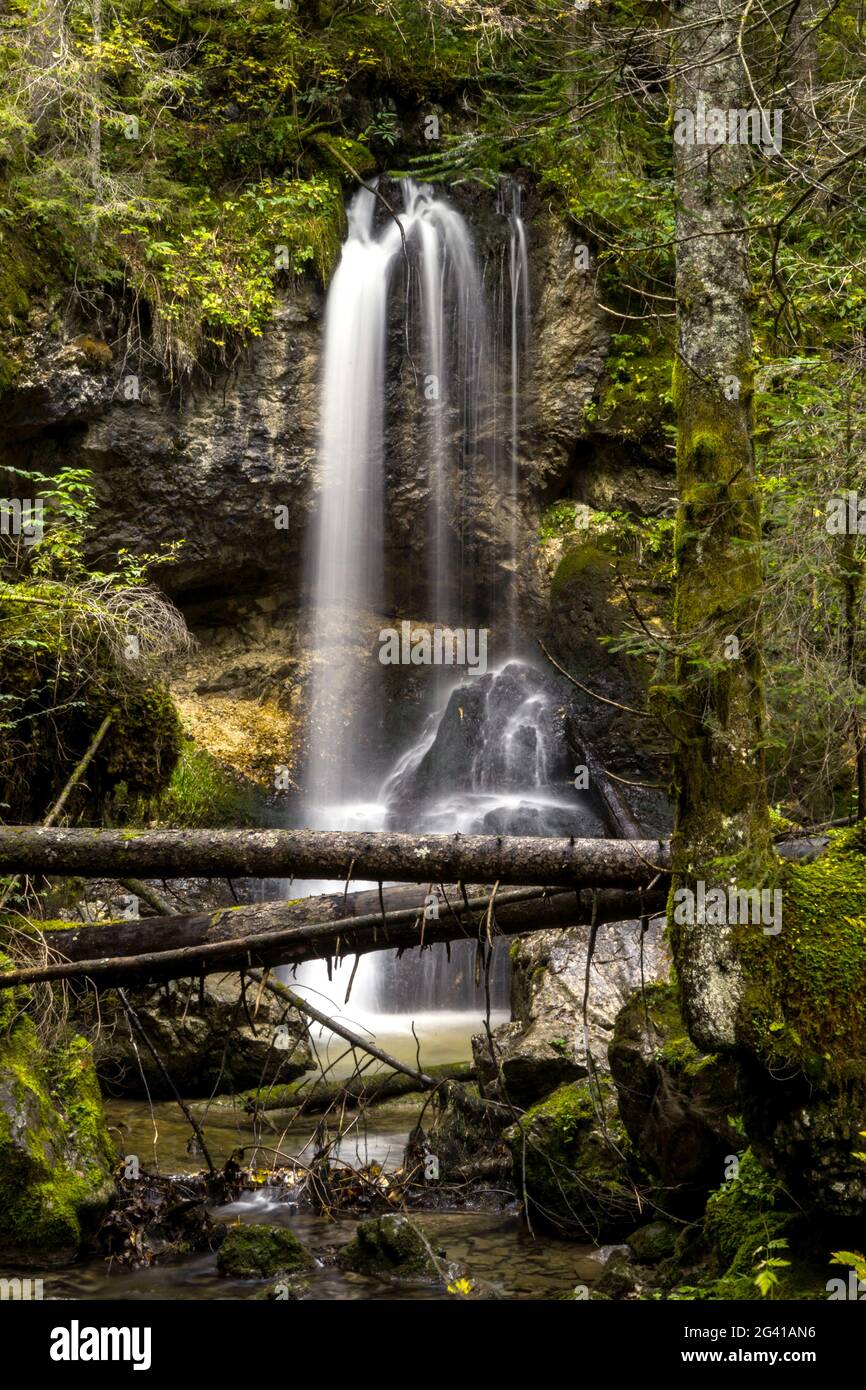 Waterfall in Schwarzenbachtal, Mangfall Mountains, Kreuth Municipality, Bavaria, Germany Stock Photo