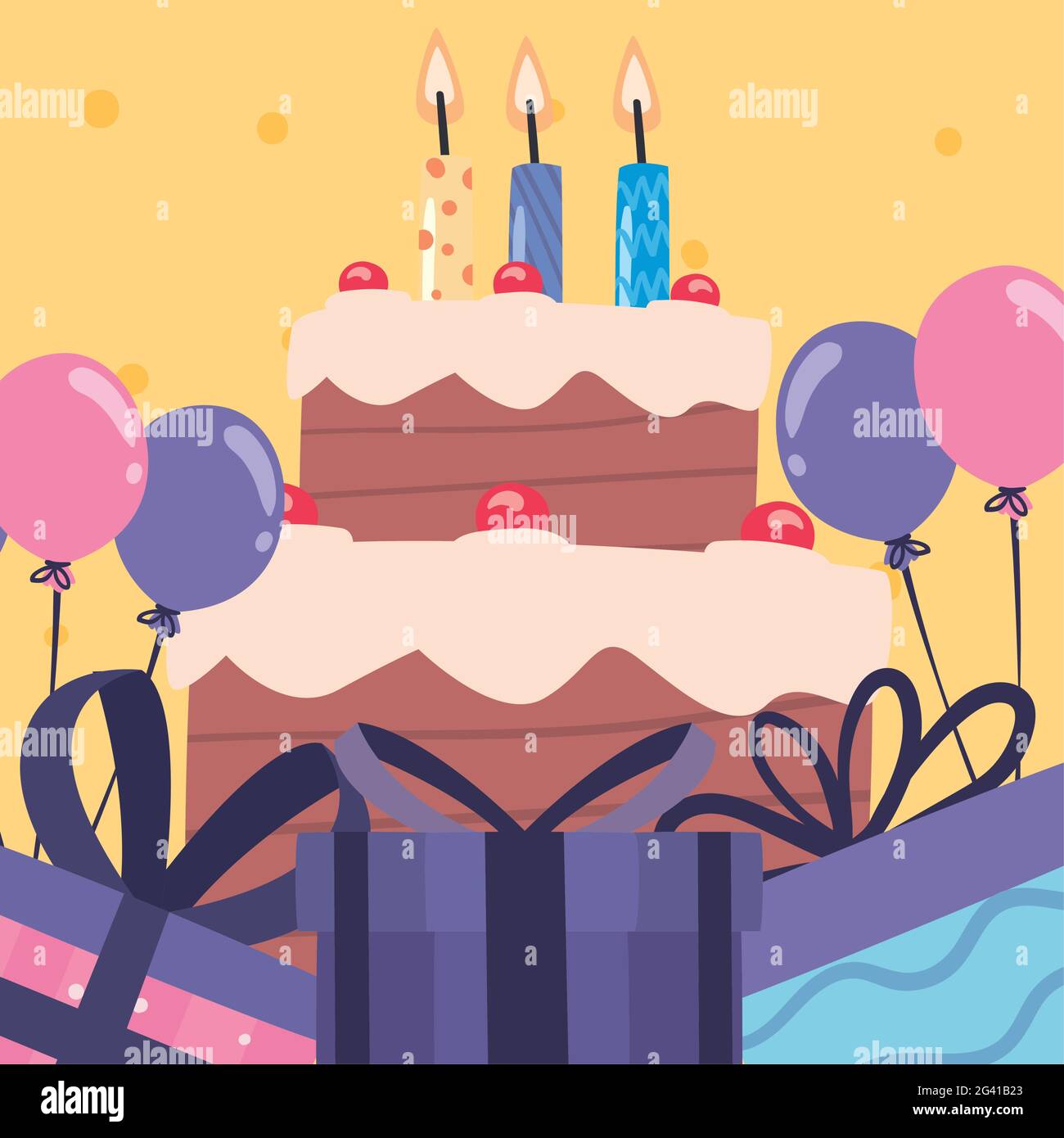 happy birthday gifts with balloons and cake Stock Vector Image & Art ...