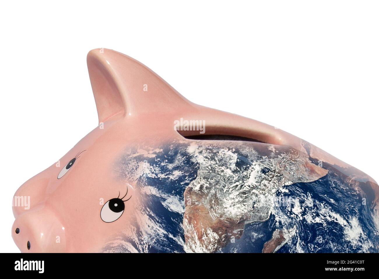 Sparschwein mit Weltkugel, Umweltschutz, Klimawandel Stock Photo