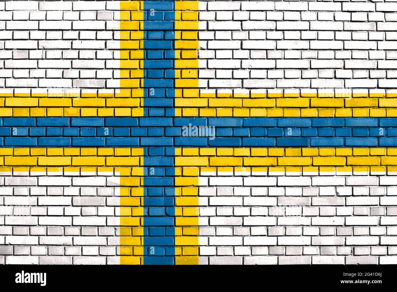 Flag of Sweden Finns painted on brick wall Stock Photo