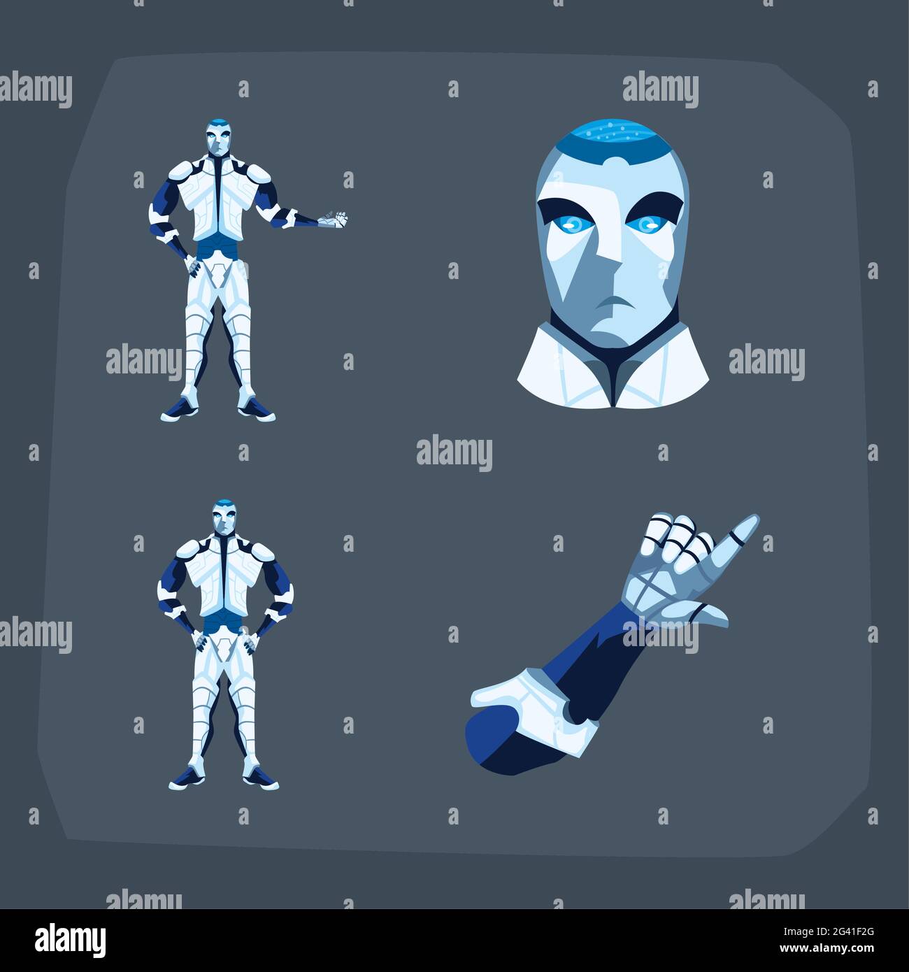 Robots cartoons icon set on gray background Stock Vector Image & Art ...