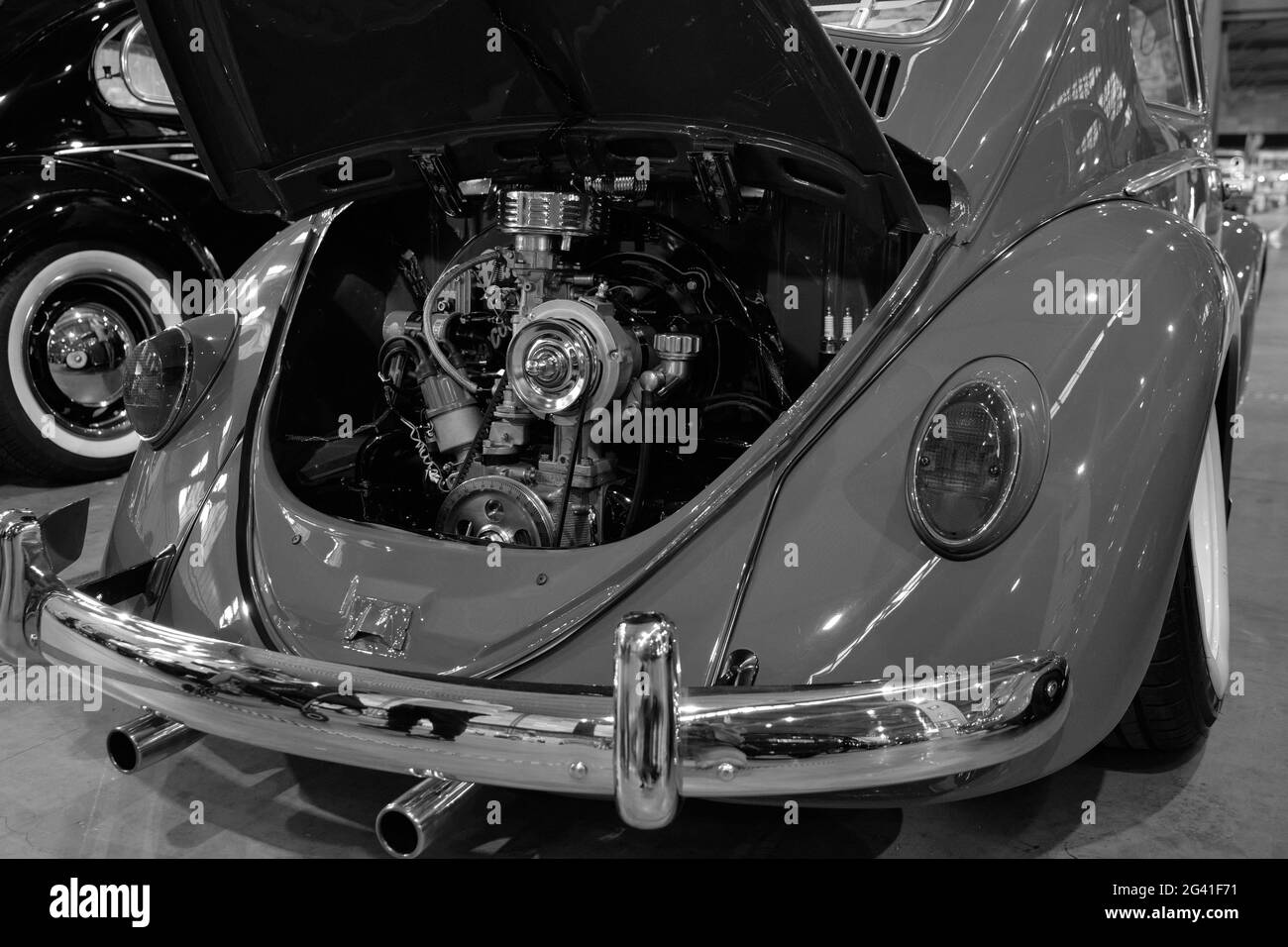 Volkswagen Beetle engine. Retro Malaga 2021, Andalusia, Spain. Stock Photo