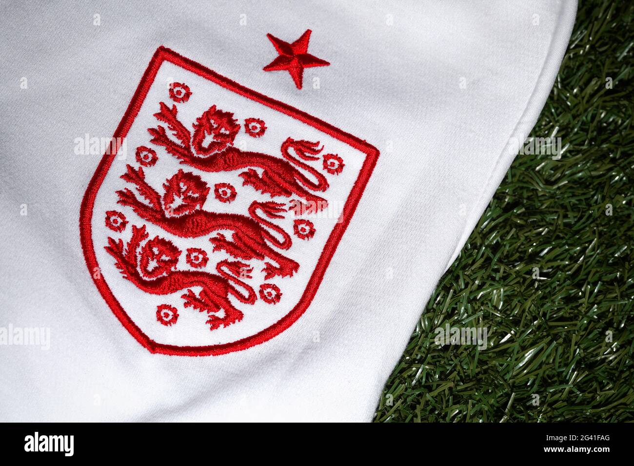 The UEFA Respect badge on an England home shirt on June 16, 2021