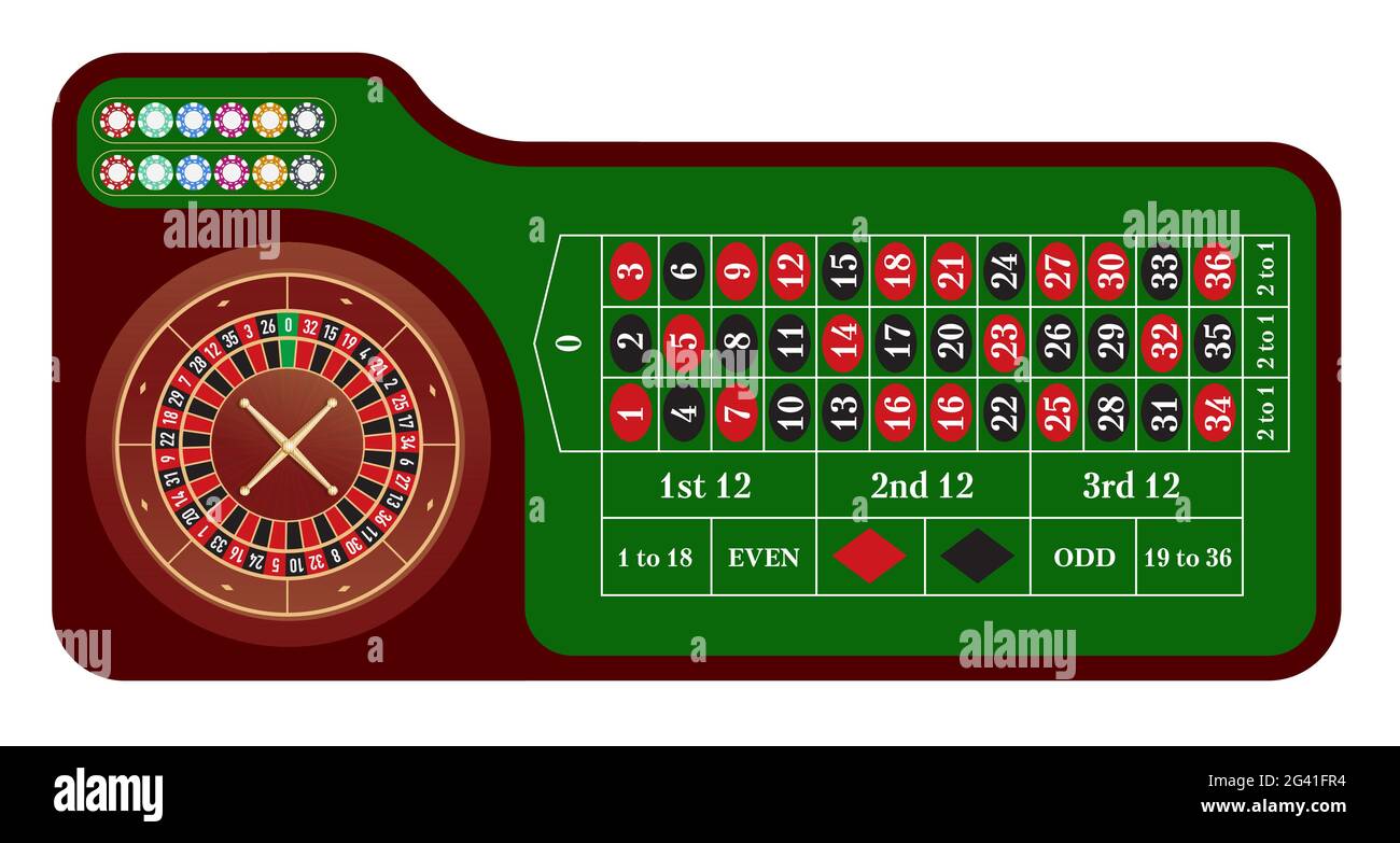 Traditional European Roulette Table. Casino Gambling Concept. Stock Vector