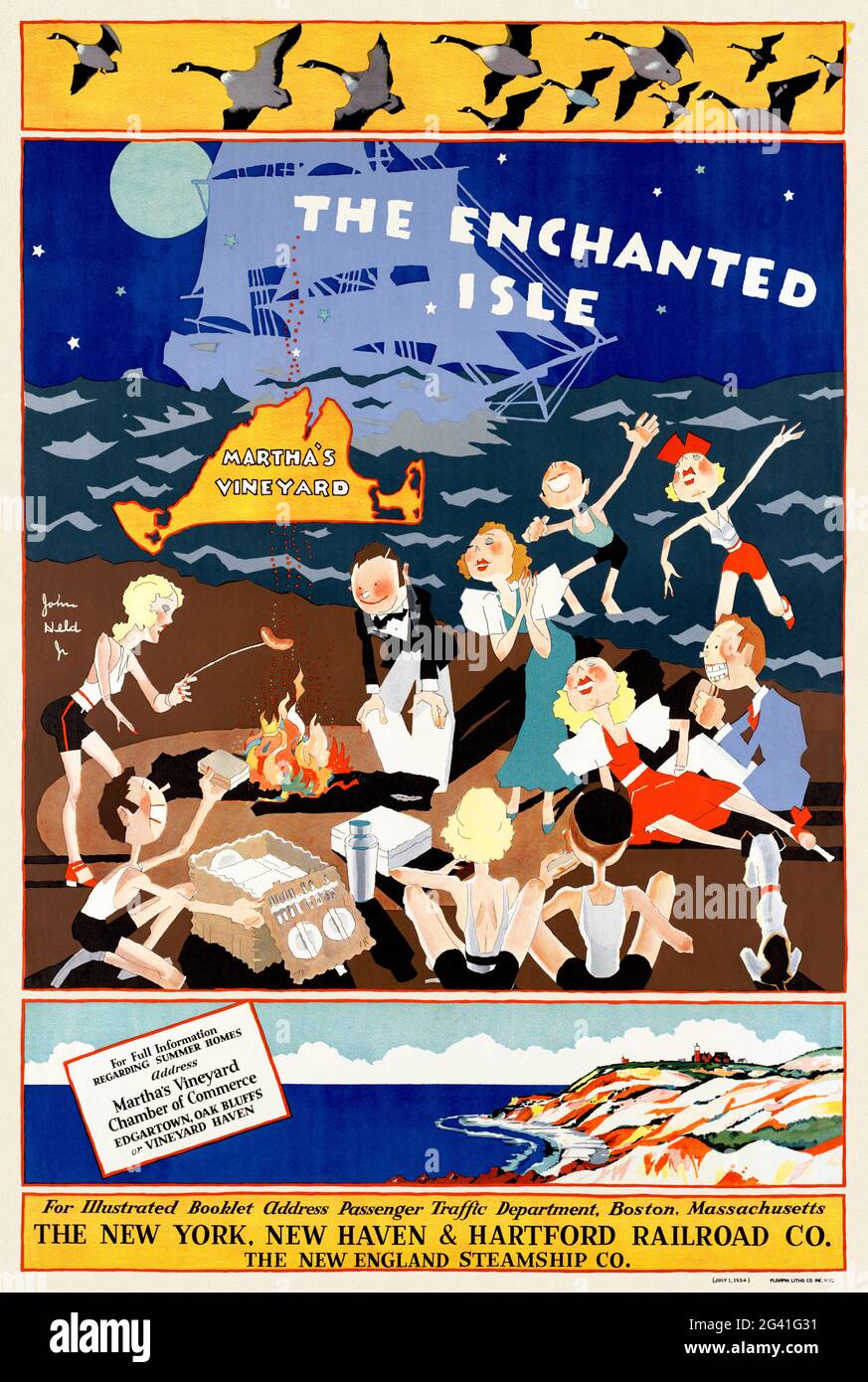 The Enchanted Isle. Martha's Vineyard by John Held Jr. (1889-1958). Restored vintage poster published in 1934 in the USA. Stock Photo