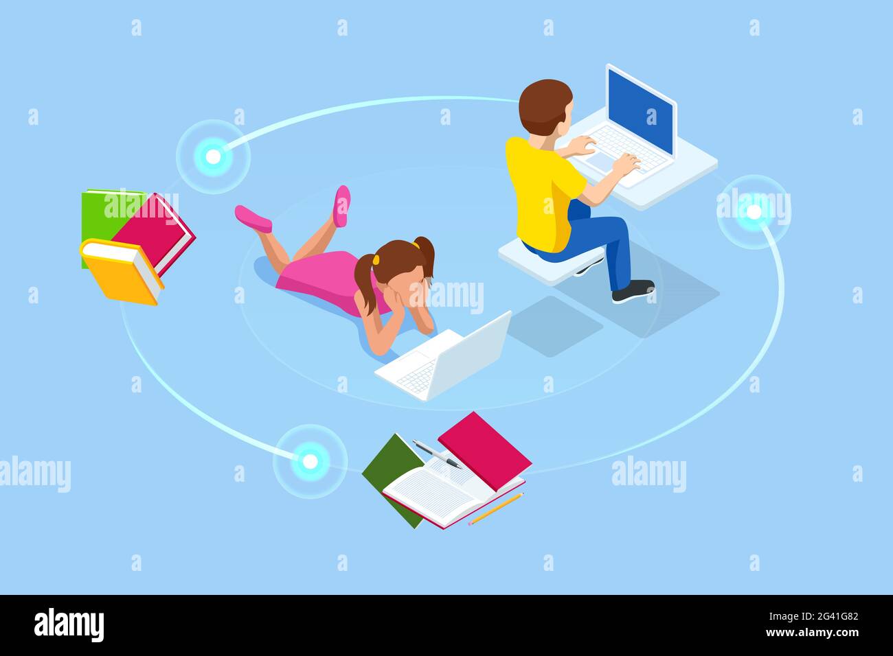 E-learning, Online Education at Home. Isometric concept for Digital ...