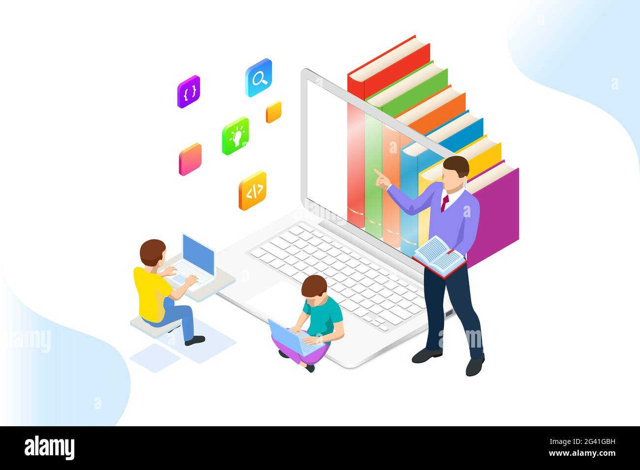 E-learning, Online Education at Home. Isometric concept for Digital ...