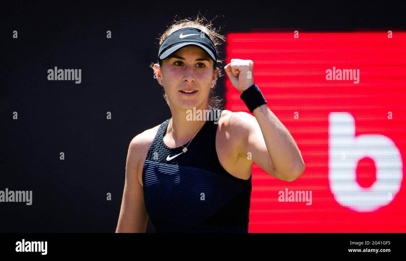 Berlin, Germany. 18th June, 2021. Belinda Bencic of Switzerland in action  against Ekaterina Alexandrova of Russia during the quarter-final of the  2021 bett1open WTA 500 tennis tournament on June 18, 2021 at