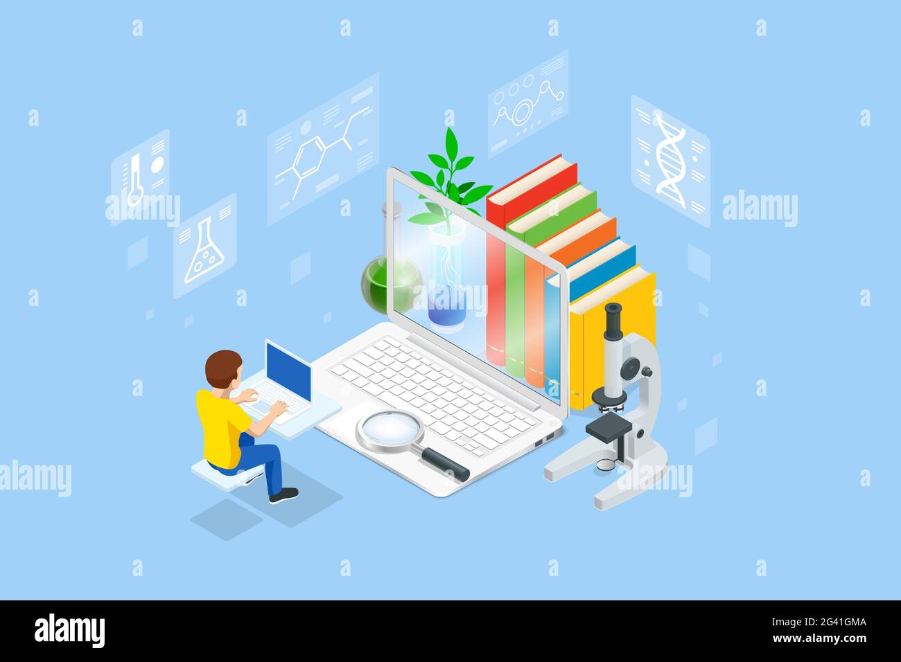 E-learning, Online Education at Home. Isometric concept for Digital ...