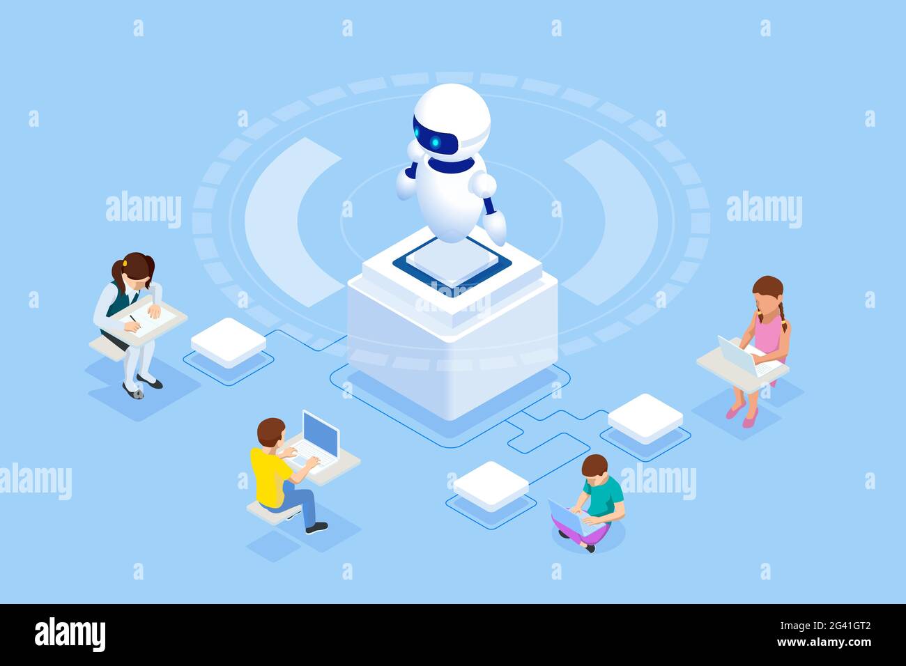 E-learning, Online Education at Home. Isometric concept for Digital ...