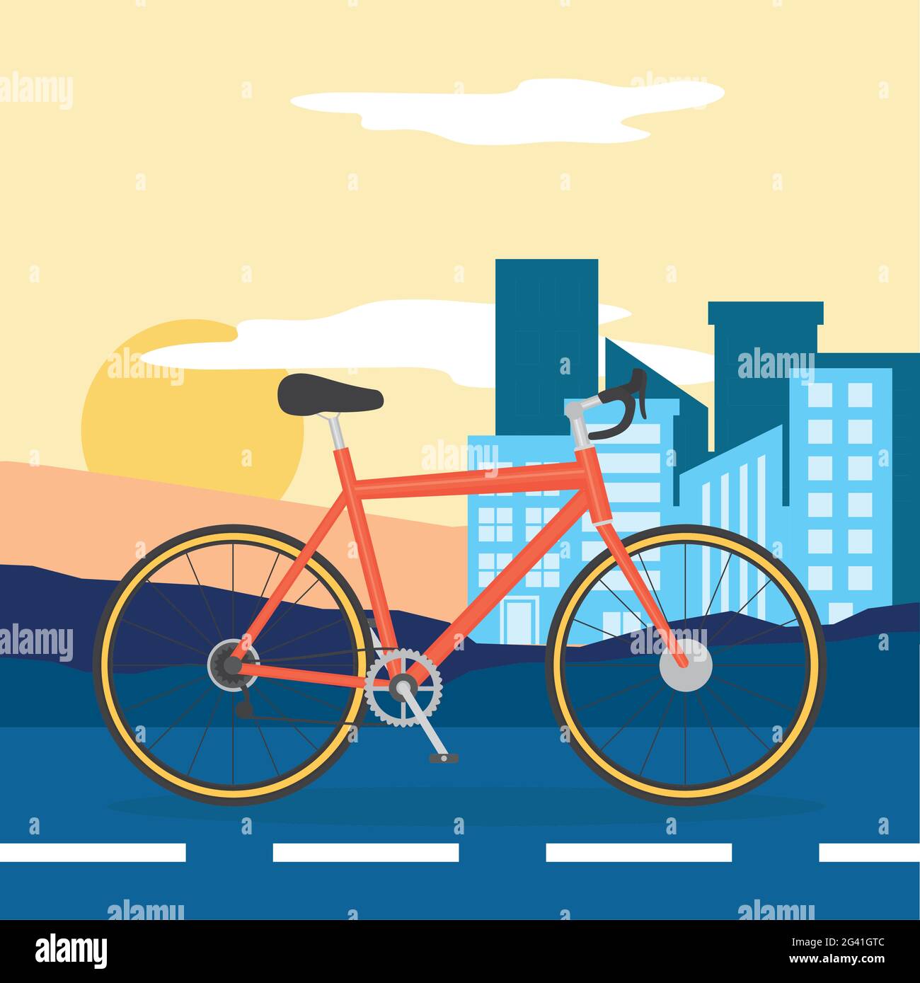 red bike vehicle in front of city Stock Vector Image & Art - Alamy
