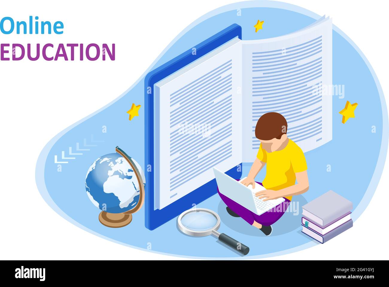 E-learning, Online Education at Home. Isometric concept for Digital ...