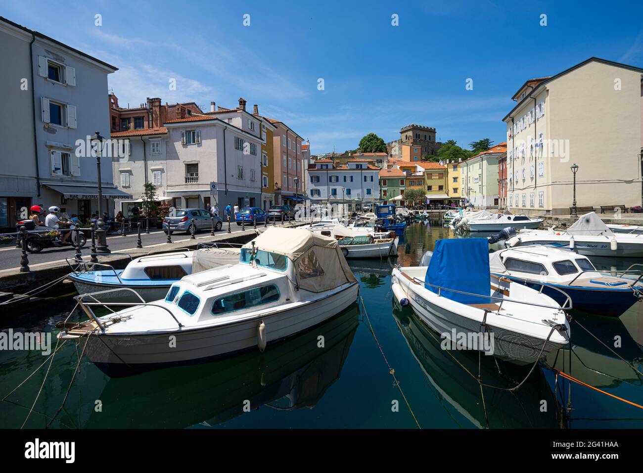 Muggia, Italy. June 13, 2021.  the small tourist port in the historic center of the town Stock Photo