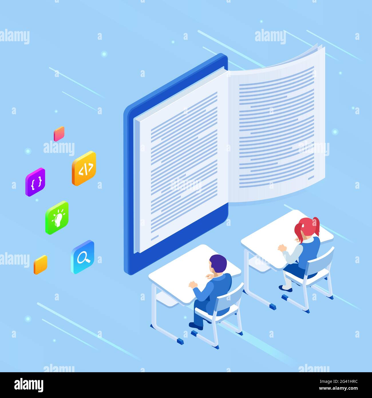 E-learning, Online Education at Home. Isometric concept for Digital ...