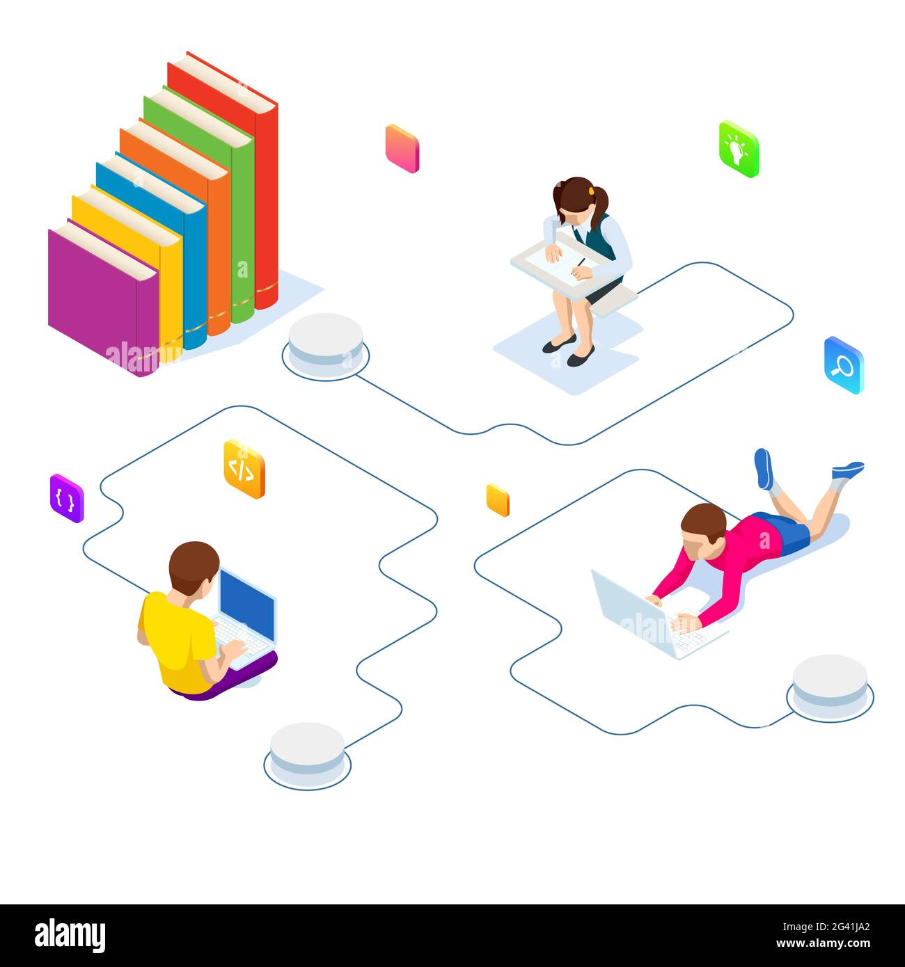 E-learning, Online Education at Home. Isometric concept for Digital ...