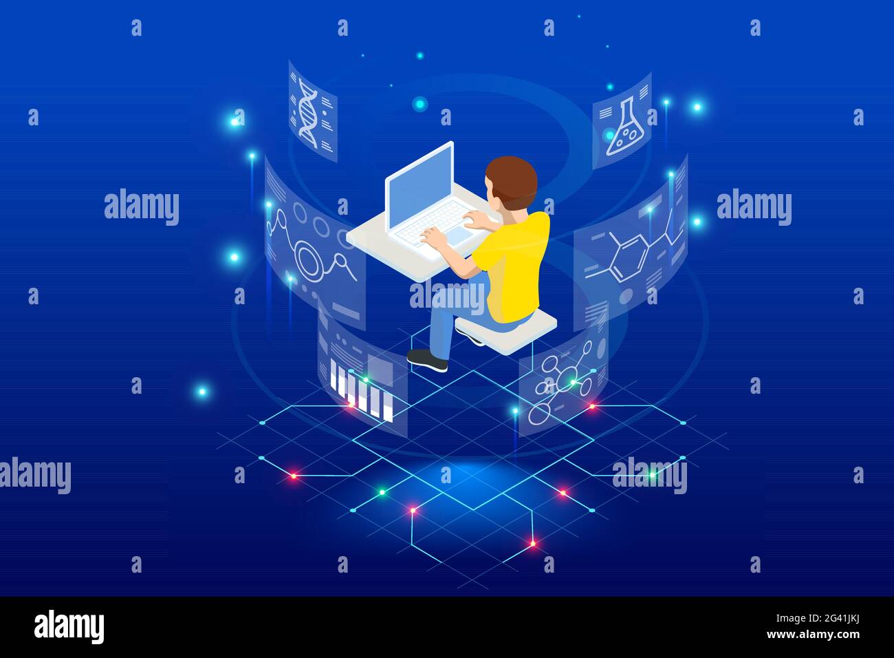 E-learning, Online Education at Home. Isometric concept for Digital ...
