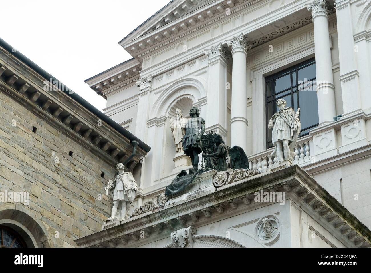 Statues on an old neo-classical building in Citta Alta Bergamo Stock Photo